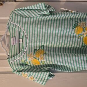 ALFRED DUNNER WOMENS GREEN & WHITE STRIPES PULLOVER SUMMER TEE-SHIRT SIZE MEDIUM